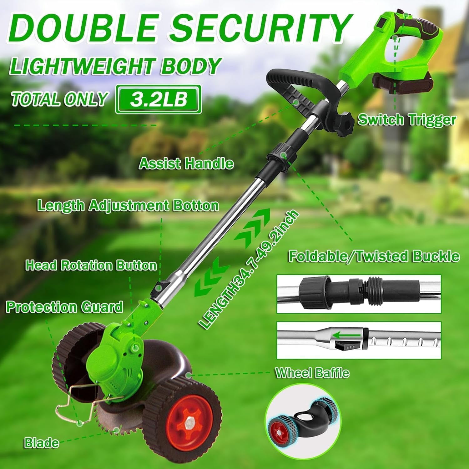 LEXKUYI Electric Weed Wacker, 48V Cordless  Weed Eater Battery Powered, with 2 * 4.0 Batteries & Charger, Lightweight Brush Cutter/Grass Trimmer, 3 Types Blade, for Lawn Yard Garden