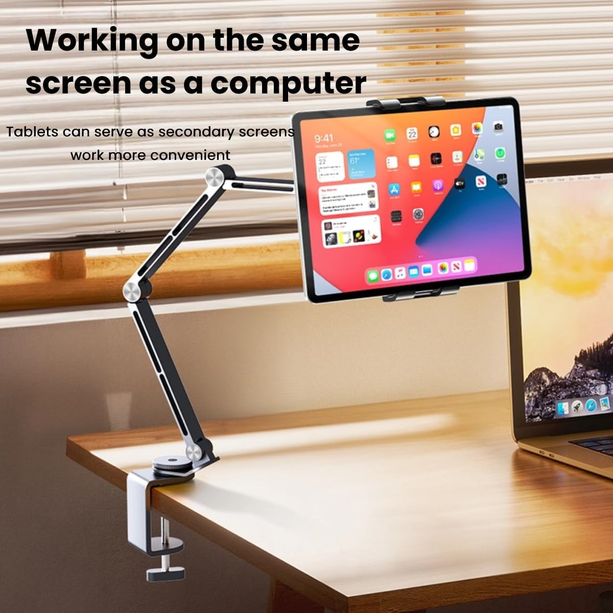 Adjustable Phone Tablet Mount, Ergonomic Multi Joint Stand with Sturdy Desk Clamp, 360° Rotatable & Height Compatible with Devices for Home,Office,Studio(Silver)