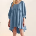 thumbnail image 3 of Vestido de manga Linterna Casual Una línea Mujer Color sólido Traje diario Ygjytge Azul T S para Mujer, 3 of 5