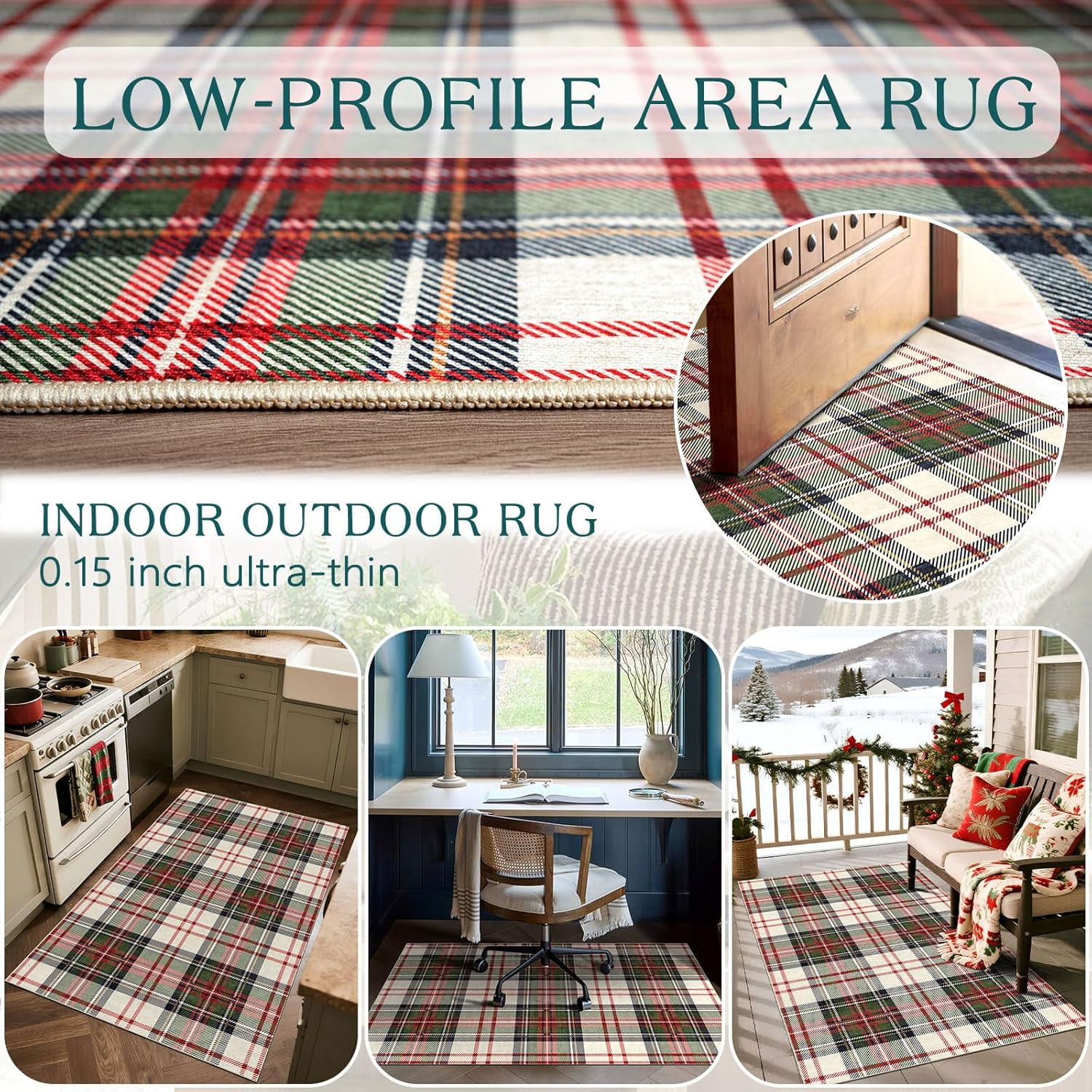 Christmas 3x5 Entry Rug - Small Washable Indoor Outdoor Mats for Front Door Non-Slip Porch Rug Holiday Tartan Plaid Throw Rugs for Living Room Bedroom Entryway Kitchen Office Porch Decor