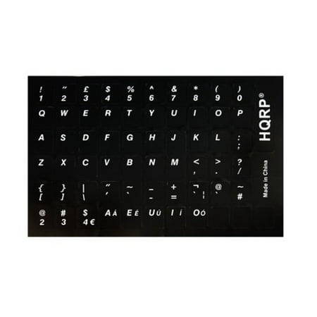 HQRP English Keyboard Stickers on Black Background With White Lettering for Black Keyboard Suit for All PC and