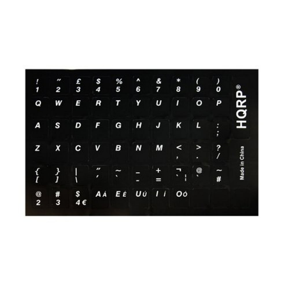 HQRP English Keyboard Stickers on Black Background With White Lettering
