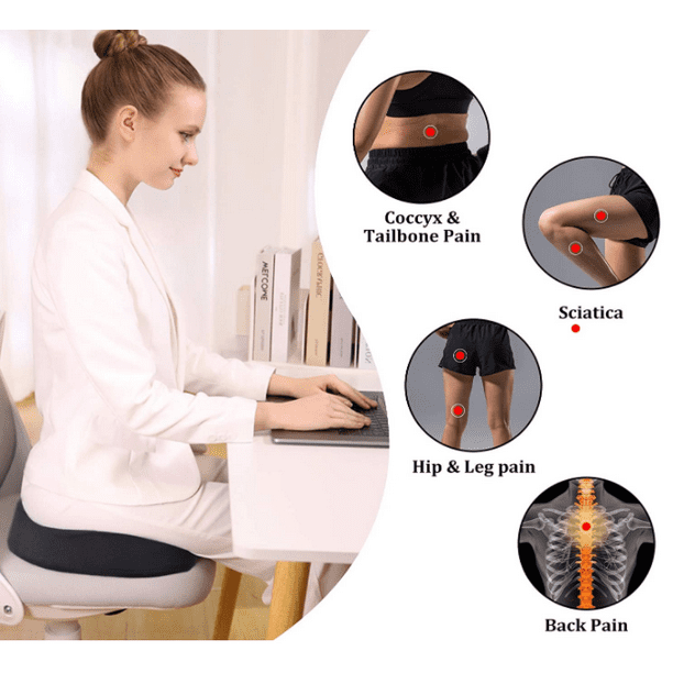 Memory Foam Seat Cushion for Office Chair, Non-Slip Orthopedic Comfy Seat Cushion, Seat Pad for Sciatica, Coccyx Back Pain Relief, Home Cushion for Car/Wheelchair/Airplane Seat