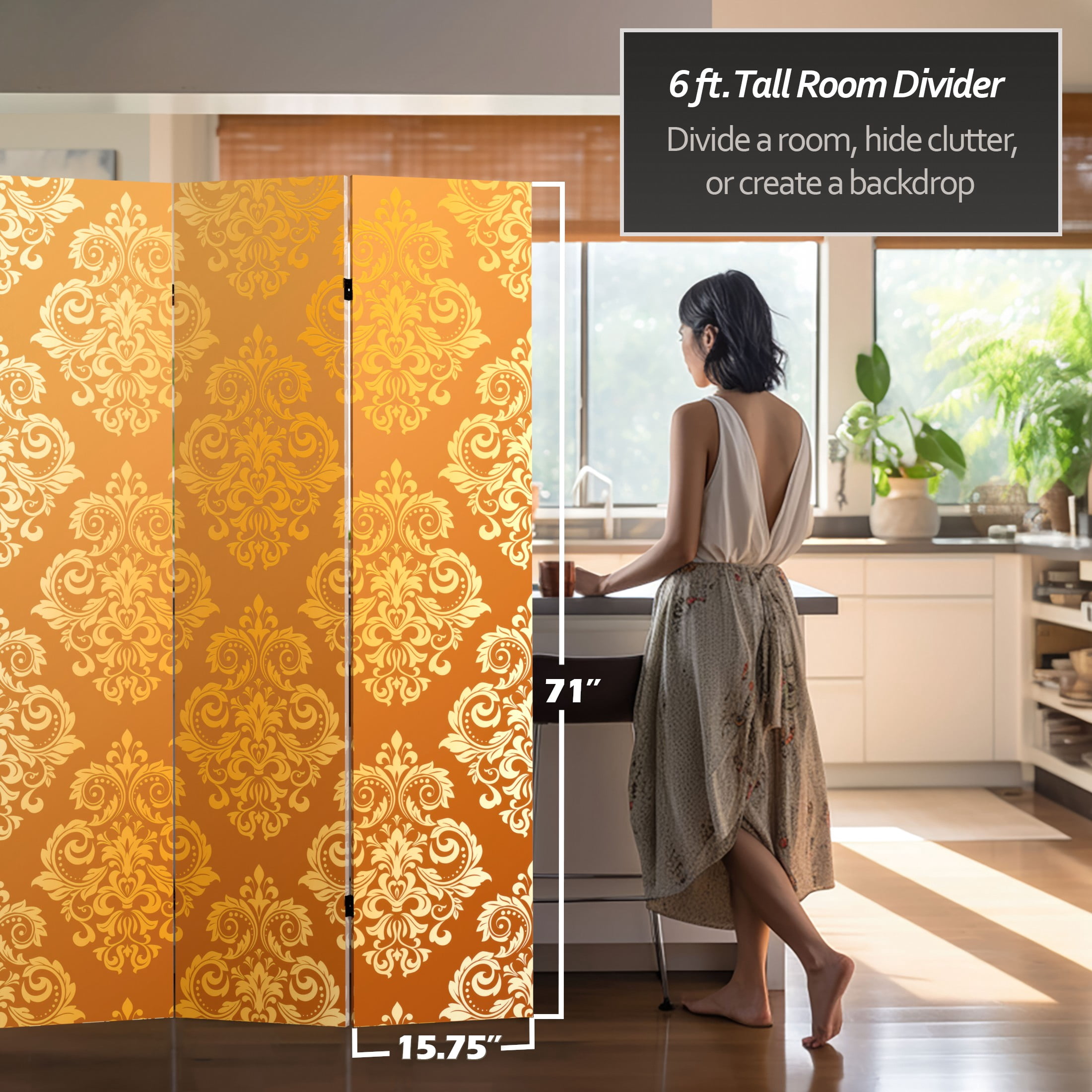 Oriental Furniture 6 ft. Tall Double Sided Baroque Wallpaper Canvas Room Divider