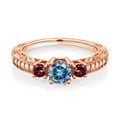 thumbnail image 2 of Gem Stone King 18K Rose Gold Plated Silver 3-Stone Ring Round Persian Blue Moissanite and Rhodolite Garnet Red (0.87 Cttw, Size 5), 2 of 4
