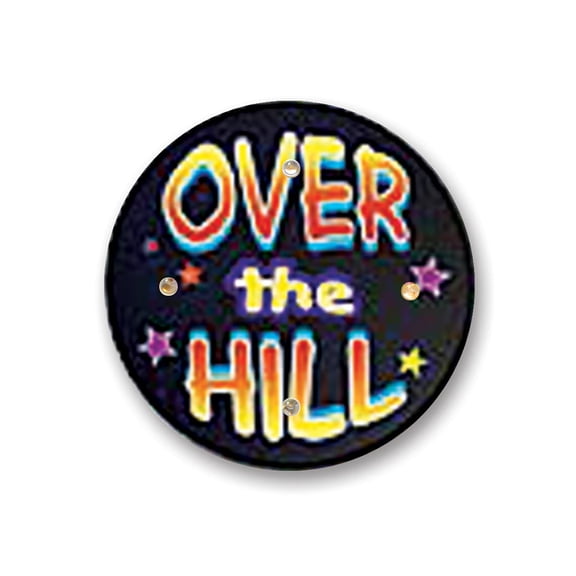 Beistle Pack of 6 Black and Yellow "Over the Hill" Flashing Birthday Party Celebration Buttons 2.5"