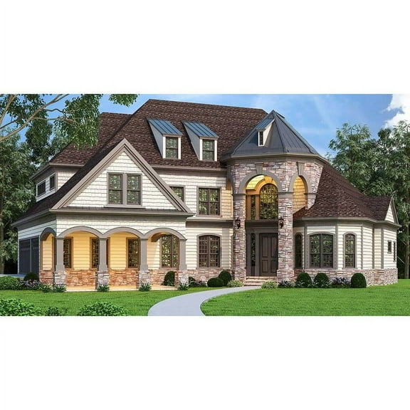 The House Designers: THD-7384 Builder-Ready Blueprints to Build a Luxury European House Plan with Walk-Out Basement Foundation (5 Printed Sets)