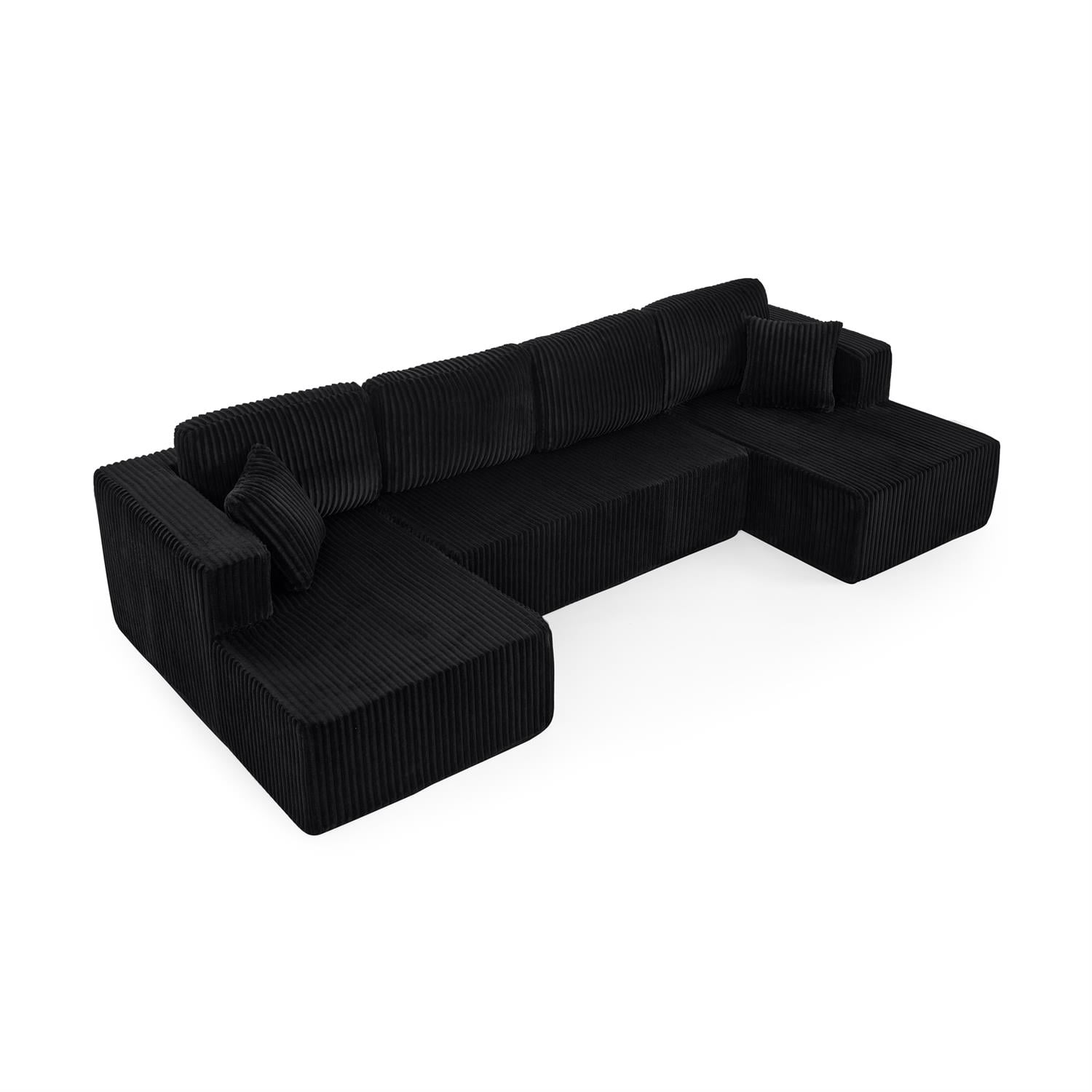 Demi Bonn 132" U-Shaped Modular Sectional Sofa, Modern Corduroy Couch for Living Room & Bedroom, Minimalist Comfy Sleeper Sofa, Black