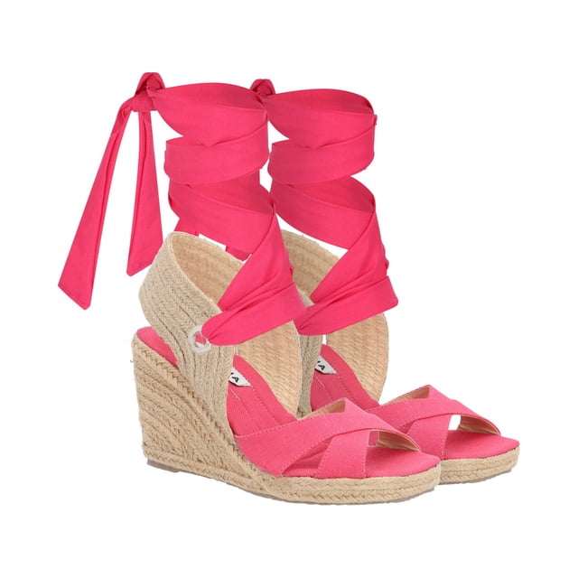 Alpargata De Plataforma Con Yute Para Mujer Listón Estilizado Lona Fucsia