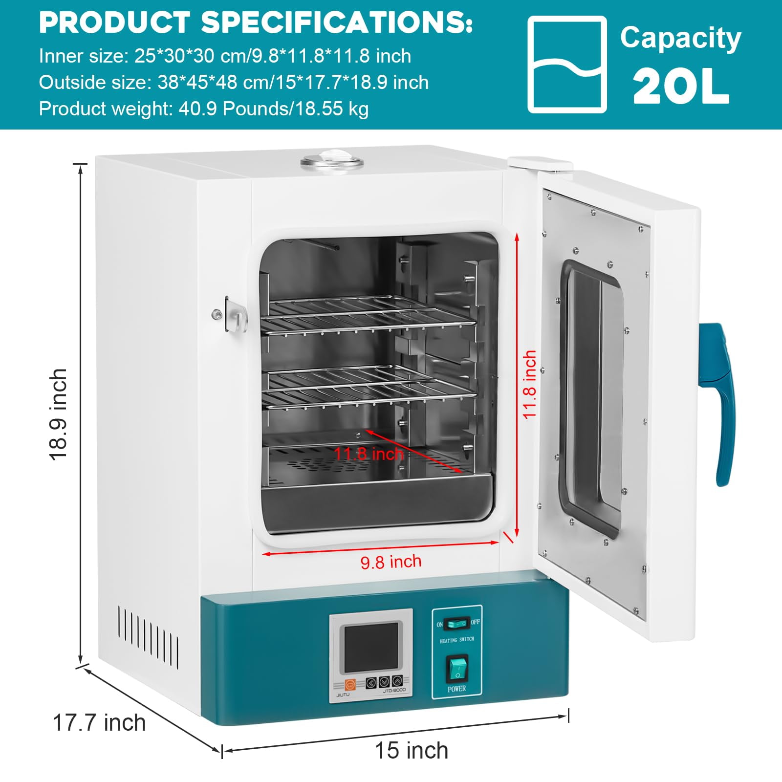 Lab Incubator 6/20L, RT 0-65℃ Egg Incubator PID Temperature Control Scientific Digital Incubator, 12V/110V Microbiological Laboratory Incubator for Culture Seed, Small Reptiles