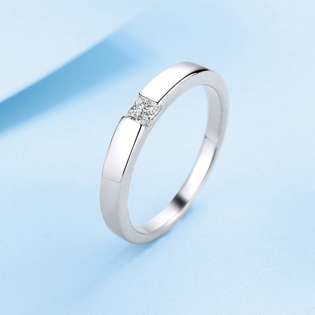 Anillo de pareja de plata S925 con moissanita cuadrada, unisex, moda simple, cola de mesón chapada en platino pt950