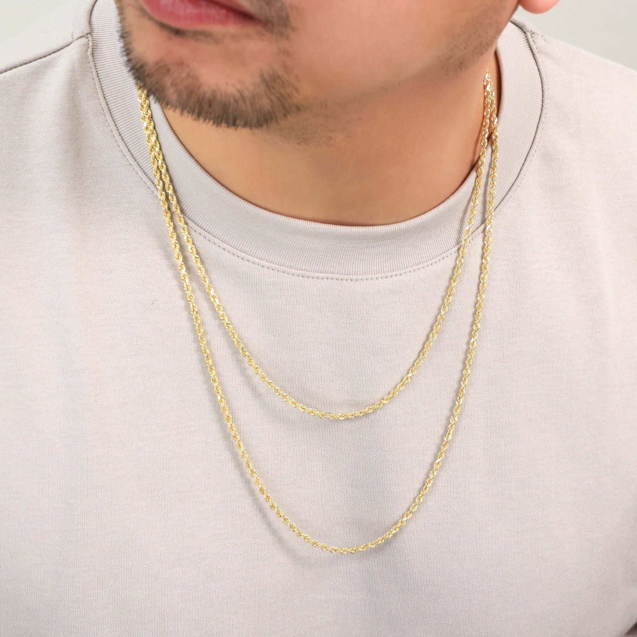 Nuragold 14K Real Yellow Gold Solid Rope Diamond Cut Chain Necklace 16"-30" (1mm-10mm) Italian Jewelry for Men & Women