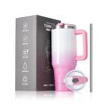 thumbnail image 1 of Credrink Vaso Térmico de Acero Inoxidable de 40oz con Aislamiento al Vacío de Triple Capa, con Pajita, Asa y Correa para el Hombro - Degradado Blanco Rosa, A Prueba de Fugas, Libre de BPA, 1 of 5