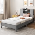 thumbnail image 1 of Gymax Twin Size Bed Frame Wooden Platform Bed Kids Bed Frame w/ Bookcase Headboard Gray, 1 of 9