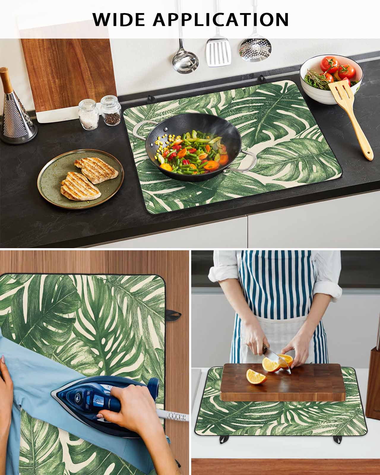 nqOlkjepod Large Induction Cooktop Protector Mat 36"x21", Green Tropical Leaves Stove Top Covers for Electric Stove, Farmhouse Summer Leaf Plants Stove Burner Cover Mats, Glass Top Stove Cover
