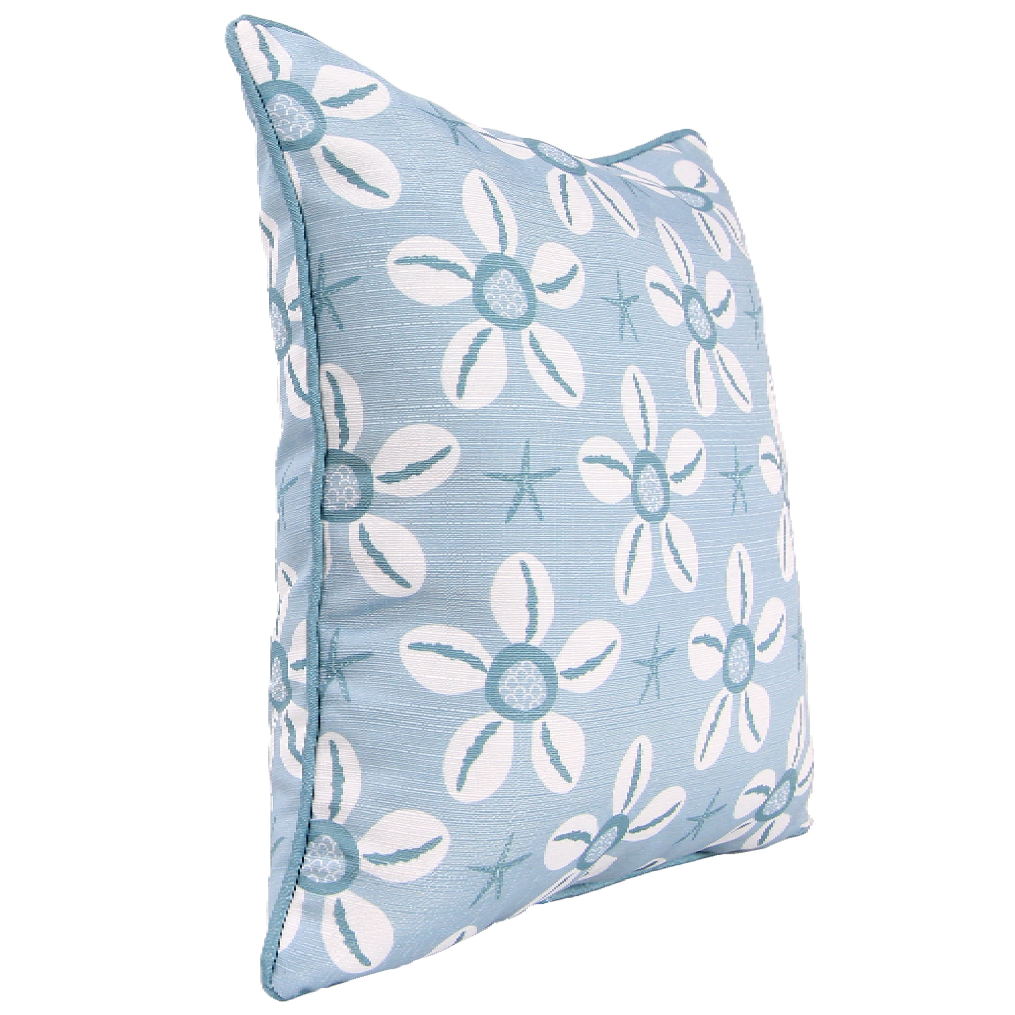 Jordan Manufacturing 18" x 18" Aqua and Cream Daisy Starfish Nautical Square Decorative Throw Pillow with Welt