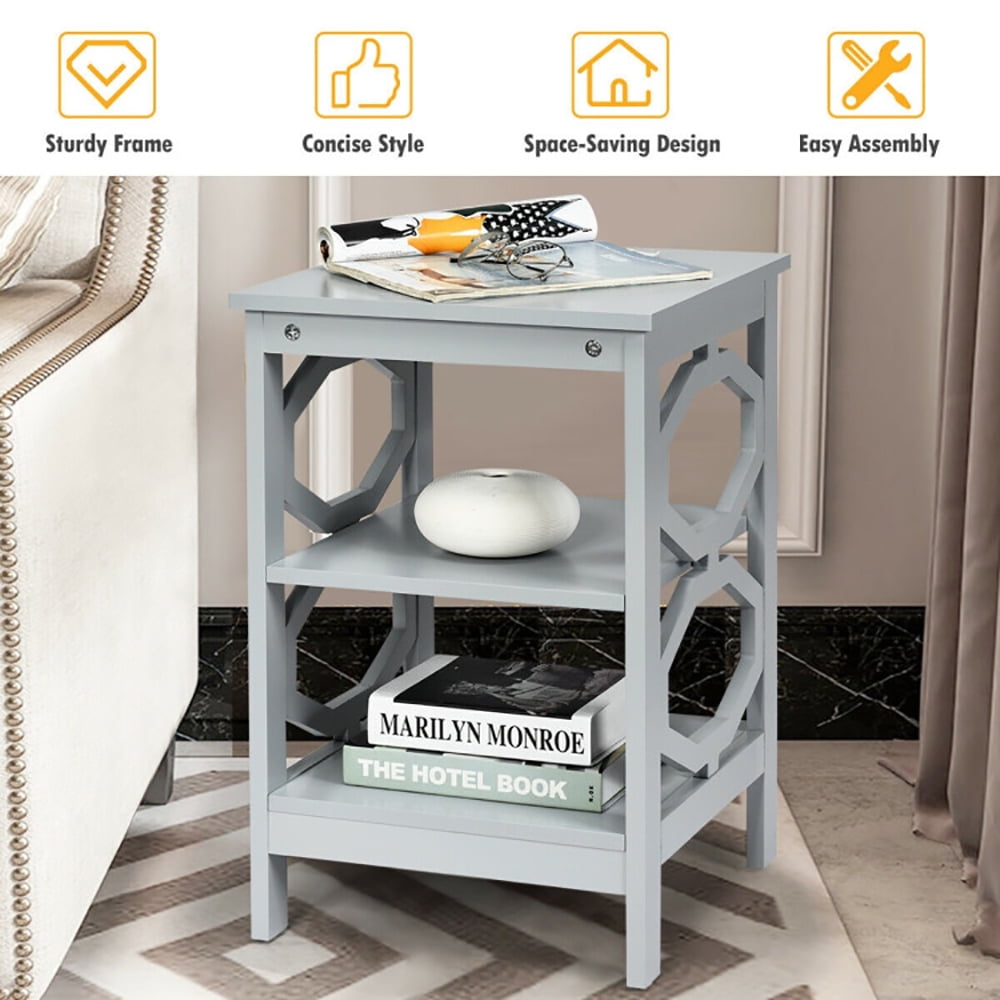 Finihen Side End Table, 3 Tiers Nightstand Sofa Side End Accent Table, Bed Side Tables, for Living Room, Bedroom, Gray Finihen Side End Table, 3 Tiers Nightstand Sofa Side End Accent Table, Bed Side Tables, for Living Room, Bedroom, Gray