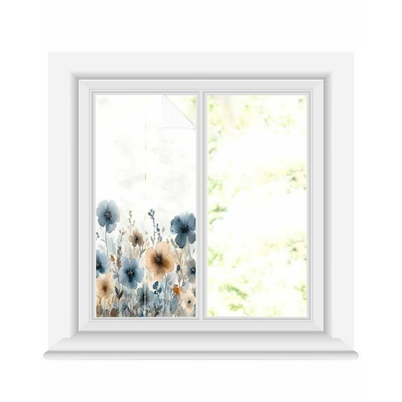 Window Privacy Film Poppies Floral Stained Glass Window Film Decorative Sun Block Window Cover Spring Botanical Flowers Summer Window Clings Static Adhesive Sticker for Bathroom 17.7"x39.3"