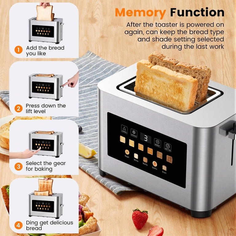 Suodoka Toaster 2 Slice Wide Slots Touchscreen 6 Shade Settings