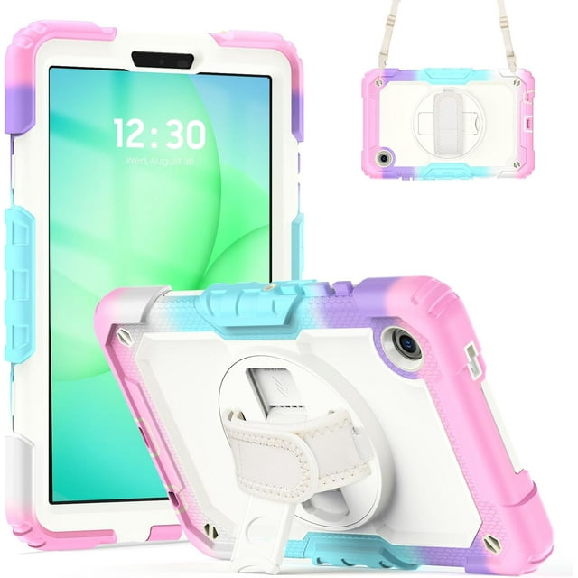 Funda para Samsung Galaxy Tab A11 de 8,7 pulgadas (2025) y Galaxy Tab A9 de 8,7 pulgadas (2023), resistente, a prueba de golpes, con soporte giratorio de 360° y correa de mano/bandolera