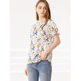 thumbnail image 4 of INSPIRE CHIC Blusas de mujer con volantes de manga corta floral con cuello simulado y volantes Blanco azul S, 4 of 6