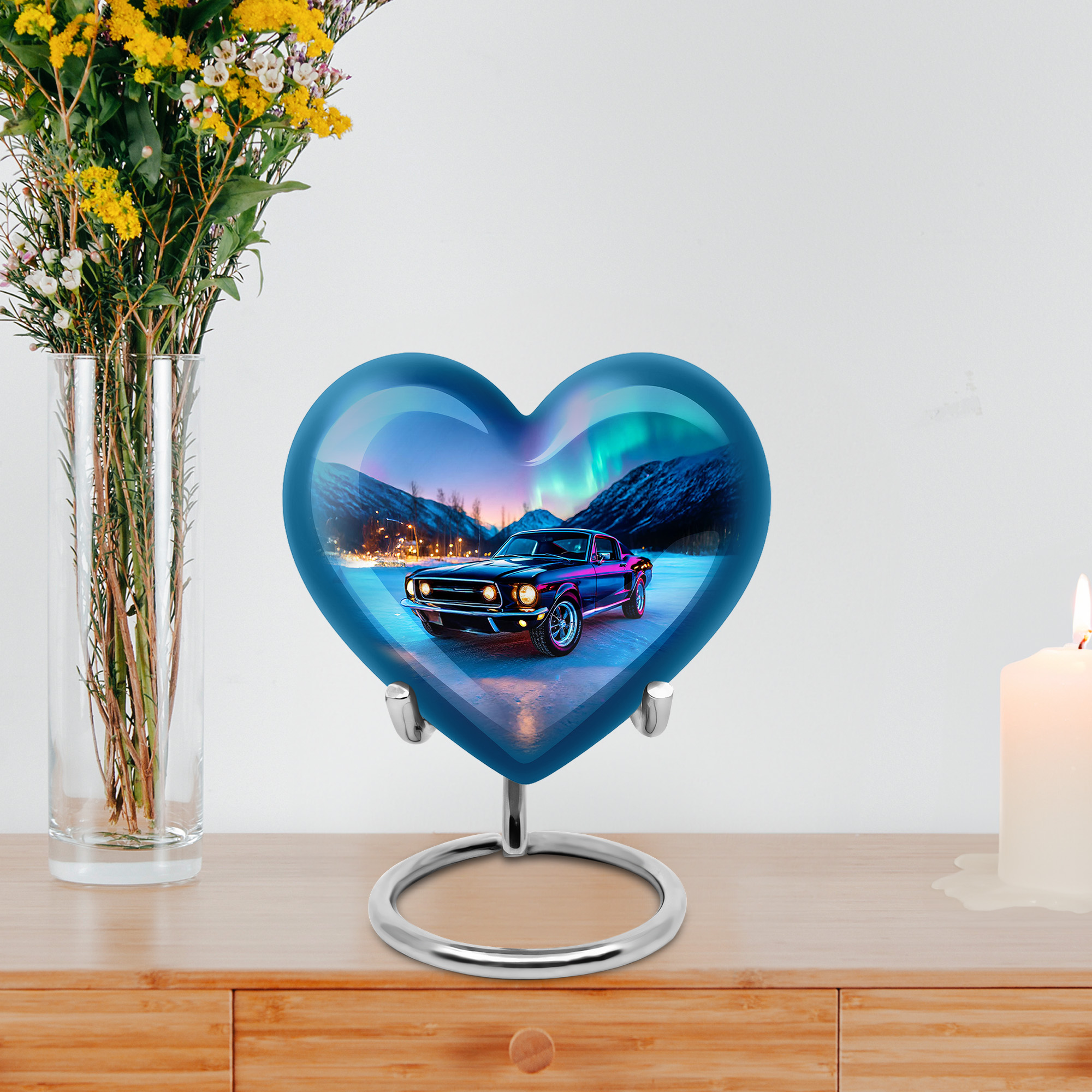 MUKTIVE Car Urn for Adult Ashes Male & Female, Northern Light Mini Heart Cremation Urns, Blue Burial Urn for Human Ashes Women & Men, Keepsake Urns for Adult,3 Inch