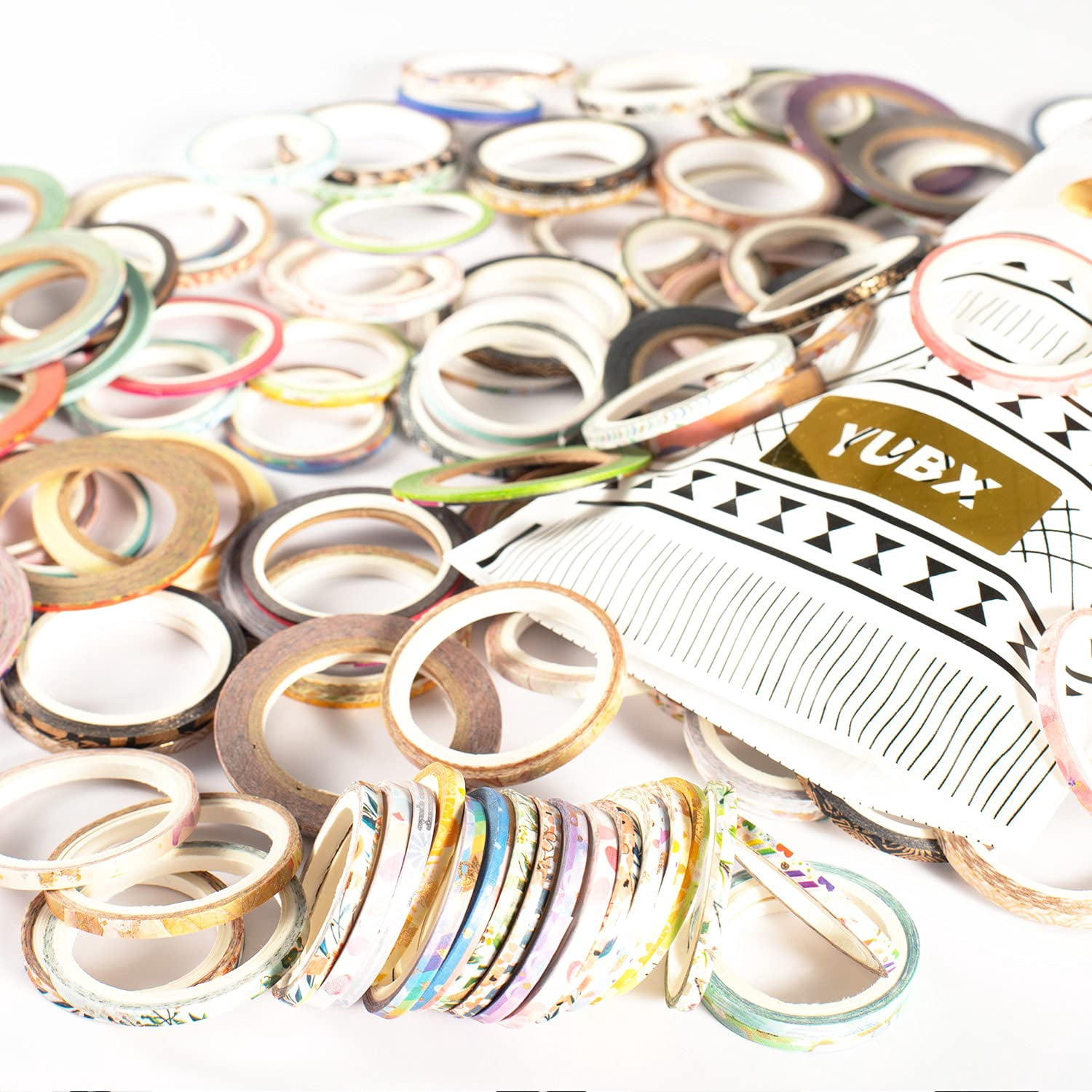 Tape set, random patterns, 80+ rolls捆绑, gold foil ultra-fine decorative tape, for craft art projects, magazines, gift wrapping (gold details)
