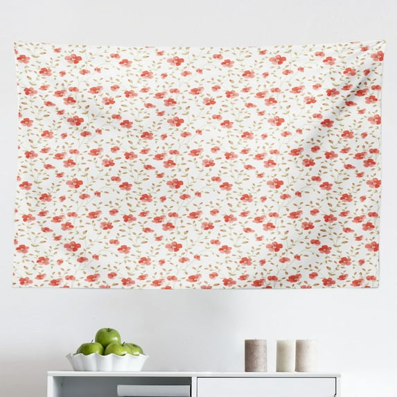 Flower Tapestry, Flowers Pattern Botanical Cheering Sunny Day Simple Ornamental Illustration, Fabric Wall Hanging Decor for Bedroom Living Room Dorm, 2 Sizes, Pale Green White, by Ambesonne