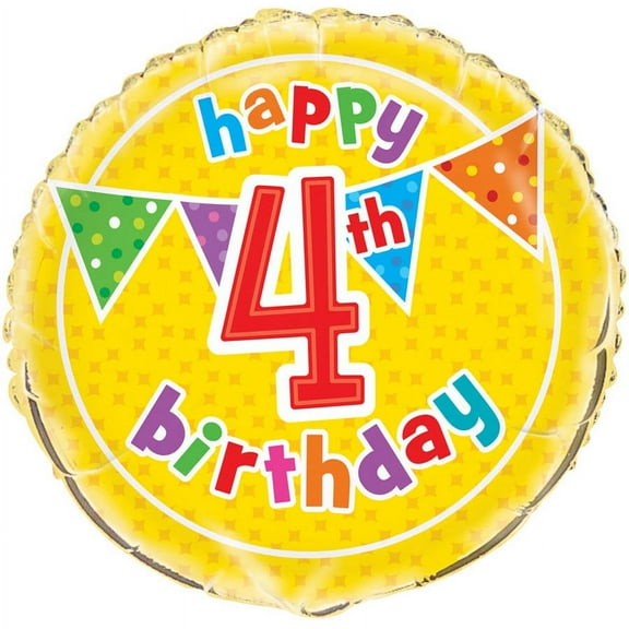 18" Foil Polka Dot 4th Birthday Balloon