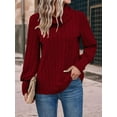 thumbnail image 4 of Women'S - Tunic Sweaters Long Sleeve Ribbed Knit Comfy Loose Casual Fall Sweater Wine Red S, 4 of 7