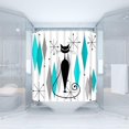 thumbnail image 2 of Mid Century Modern Shower Curtain Diamond Starbursts Black Cat Retro Turquoise Gray Abstract Geometric 1950s 1960s Vintage Bathroom Decor Fabric Curtain with Hooks, 2 of 6