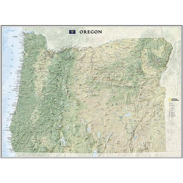National Geographic Cartes RE01020407 Carte Murale de l'État d'Oregon Laminé