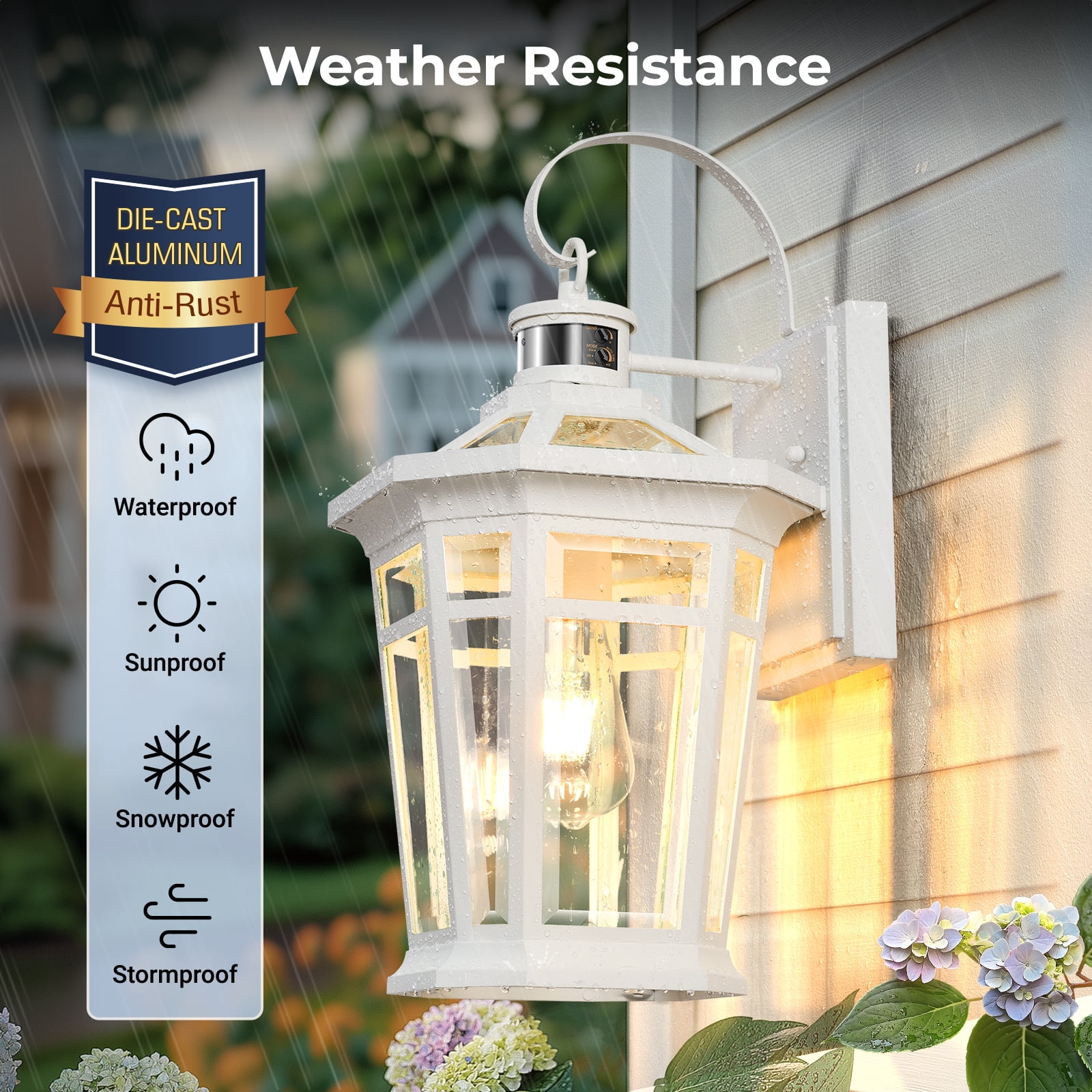 VIANIS Large Motion Sensor Outdoor Light fixtures Wall Mount, 100% Aluminum Dusk to Dawn Outdoor Wall Lantern, White Waterproof Exterior Lighting Fixtures for Patio, House