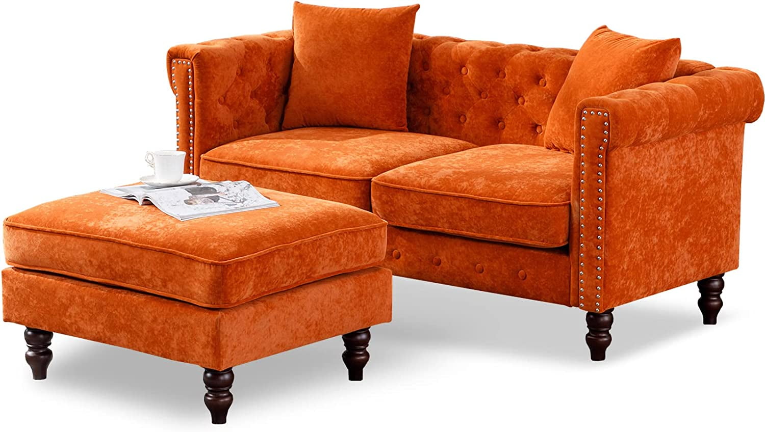 IPKIG Chesterfield Loveseat Sofa Velvet, Modern Upholstered Button