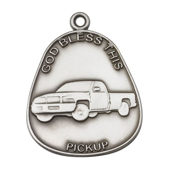 Antique Silver God Bless This Pickup Keychain