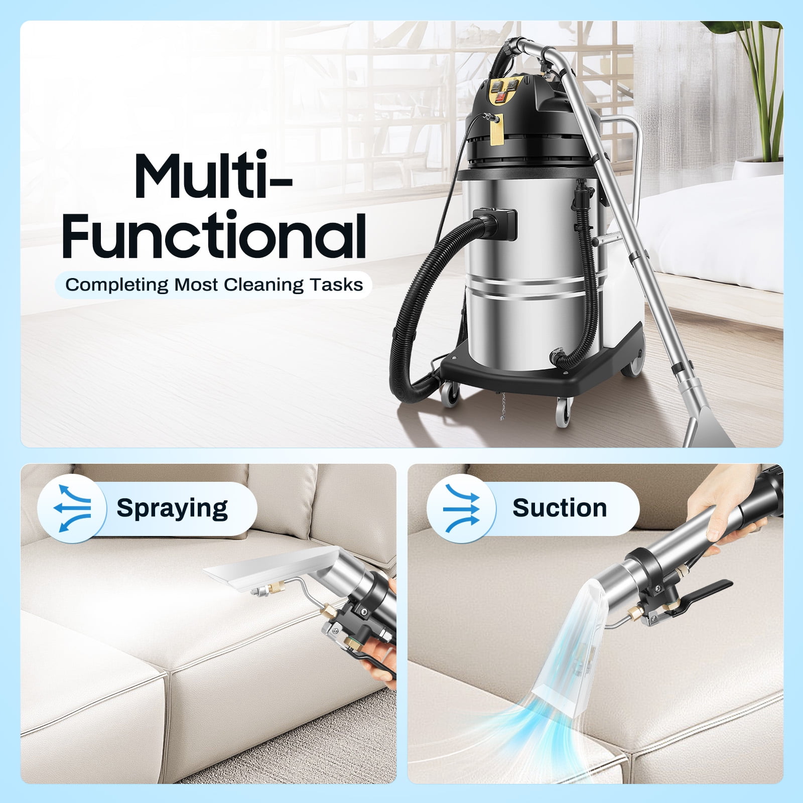 60L Carpet sofa Cleaner Extractor Machine 3in1 Car Detailing Cleaner Vacuum Extractor for hotels, offices