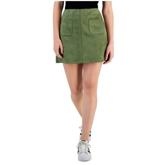 Rewash Womens Faux-Suede A-line Skirt, Green, X-Small