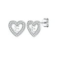 thumbnail image 1 of Pendientes de botón de corazón inicial de Silvora para mujeres y niñas Pendientes de plata esterlina con letra E con Zirconia cúbica brillante Cumpleaños Regalo de Navidad, 1 of 8