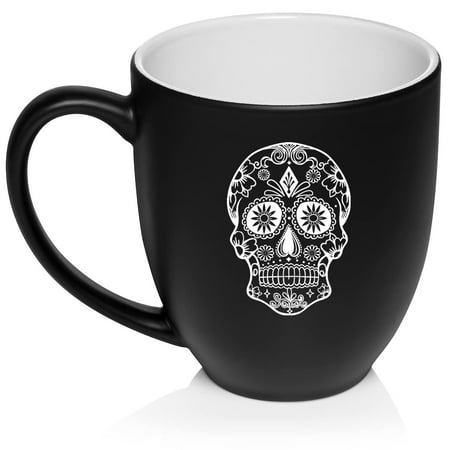 

Sugar Candy Skull Ceramic Coffee Mug Tea Cup Gift for Her Him Brother Sister Wife Husband Friend Family Coworker Boss Birthday Anniversary Housewarming Mom Dad (16oz Matte Black)