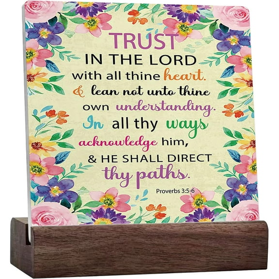 Proverbs 35-6 Trust In The Lord With All Your Heart Sign Desk Decor,Bible Verse Ceramic Desk Sign Desk Decorations For Christian Home Bedroom Girls Room Office Shelf Table Decor