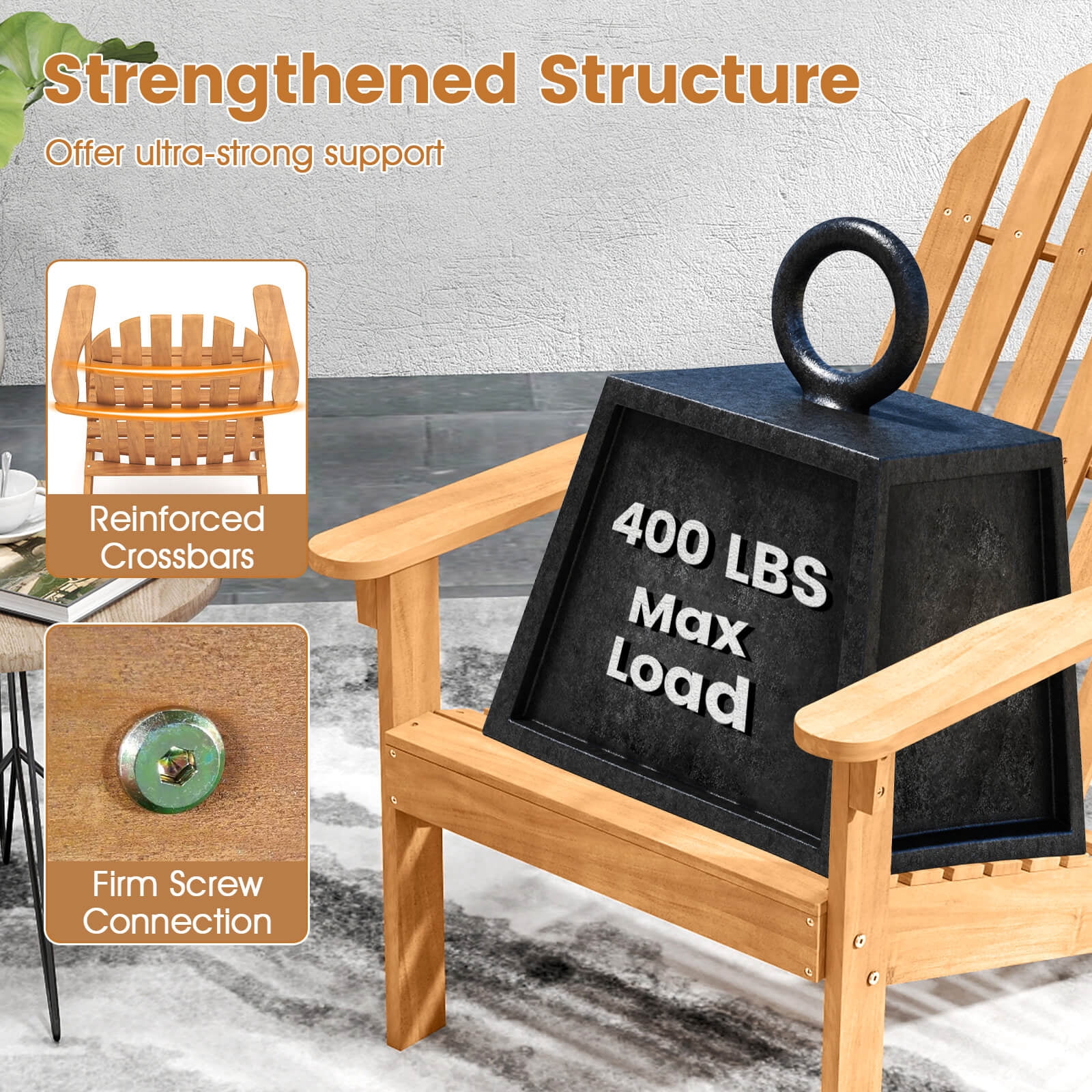 Costway 1 PCS Patio Adirondack Chair with Inclined Seat High Backrest for Porch Backyard Poolside