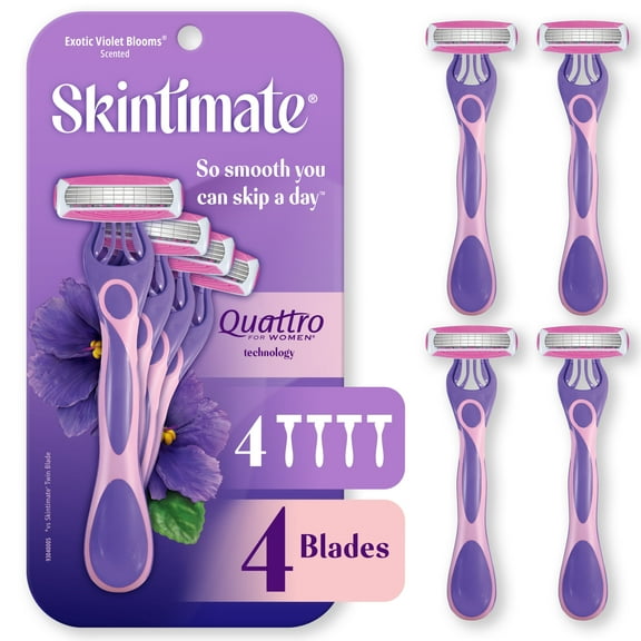 Skintimate Exotic Violet Blooms 4-Blade Women's Disposable Razor, 4 Ct