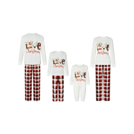 

Huakaishijie Matching Family Pajamas Sets Christmas PJ s with Letter Deer and Plaid Printed Long Sleeve Tee and Bottom