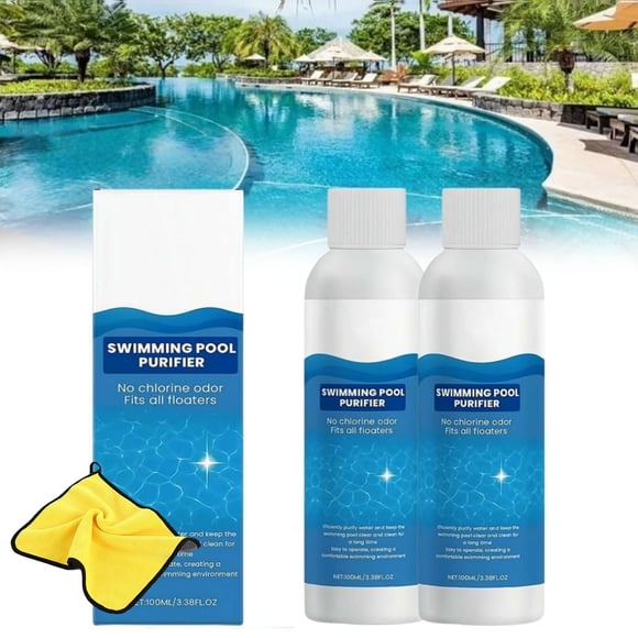 Swimming Pool Purifying Liquid, 3.38Oz Pool Water Clarifier, SwimmingPool Purifier, Keeps Water Crystal Clear & Removes Cloudiness,PoolWater Clarifier,2Set