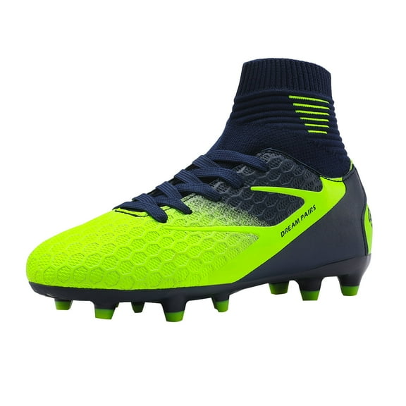 BURUDANI Kids Boys Girls Soccer Trainers Cleats Shoes Sport Football Shoes Dark/Blue/Neon/Green Size 6