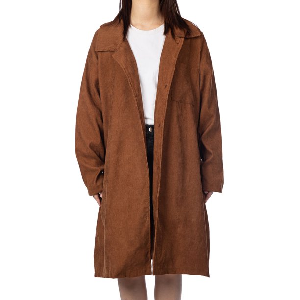 Abrigo de pana de gran tamaño para mujer, cuello vuelto, bolsillos laterales con botones, chaqueta d Abanopi Camello/Pequeña