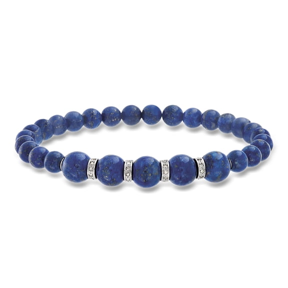 Ross-Simons 6-8mm Lapis Bead and .24 ct. t.w. Diamond Stretch Bracelet With Sterling Silver, Women's, Adult