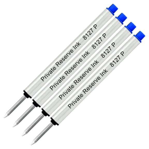 Private Reserve Ink P8127 Short Capless Rollerball Refill made by Schmidt - Blue Ink, Medium Tip, 4 Pack