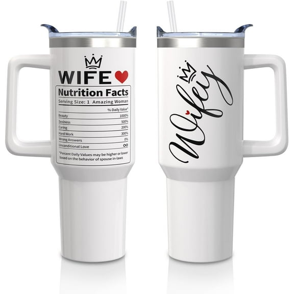 Mother''s Day Gifts for Wife - Best Wife Ever 40oz Stainless Steel Tumbler with Handle, Lid & Straw - Wifey Gift Cup for Her (Anniversary, Valentine''s Day Present)