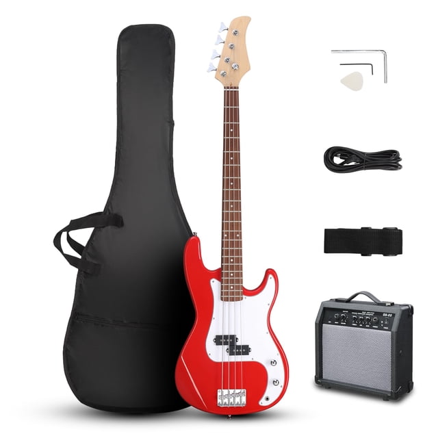 Guitarra Bajo Eléctrica Ktaxon 4 Cuerdas Kit de Madera Maciza Roja
